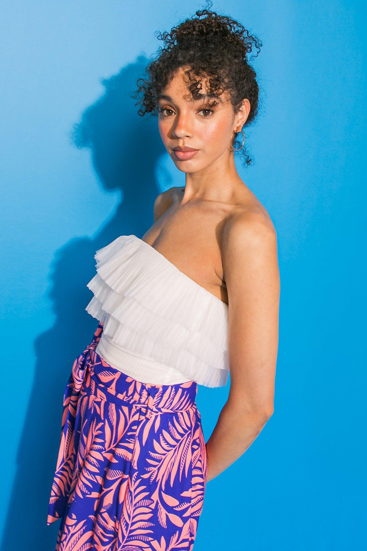 Take Me Now Knit Bodysuit With Contrasting Triple Flounce And Snap Closure