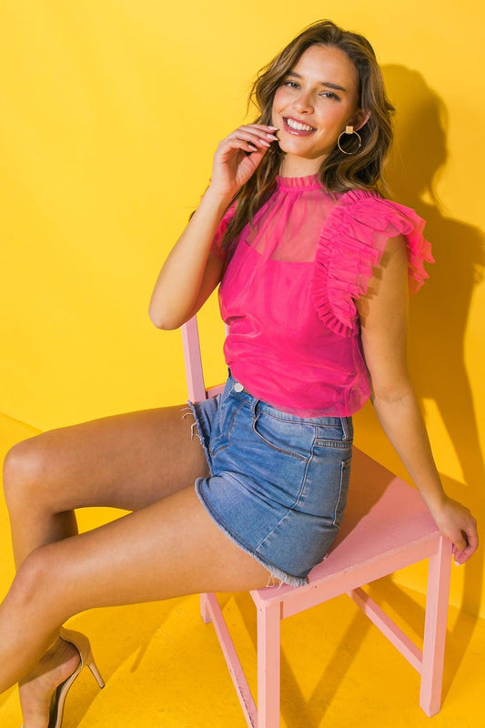 You're on My Mind Tulle Top in 20fuc, view 2027 — Soul Flow Apparel