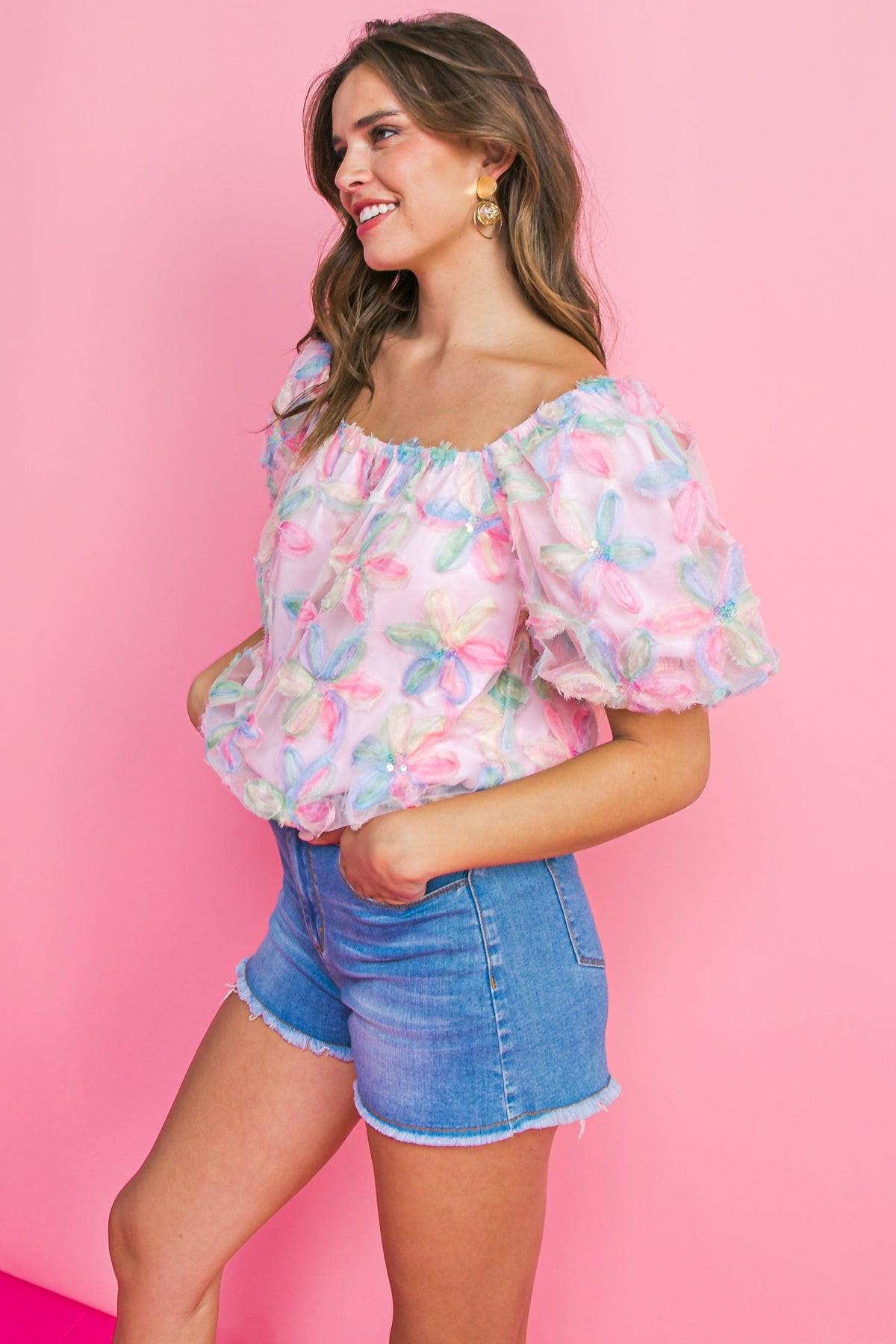 Lifetime of Love Woven Top with Square Neckline and Puff Sleeves