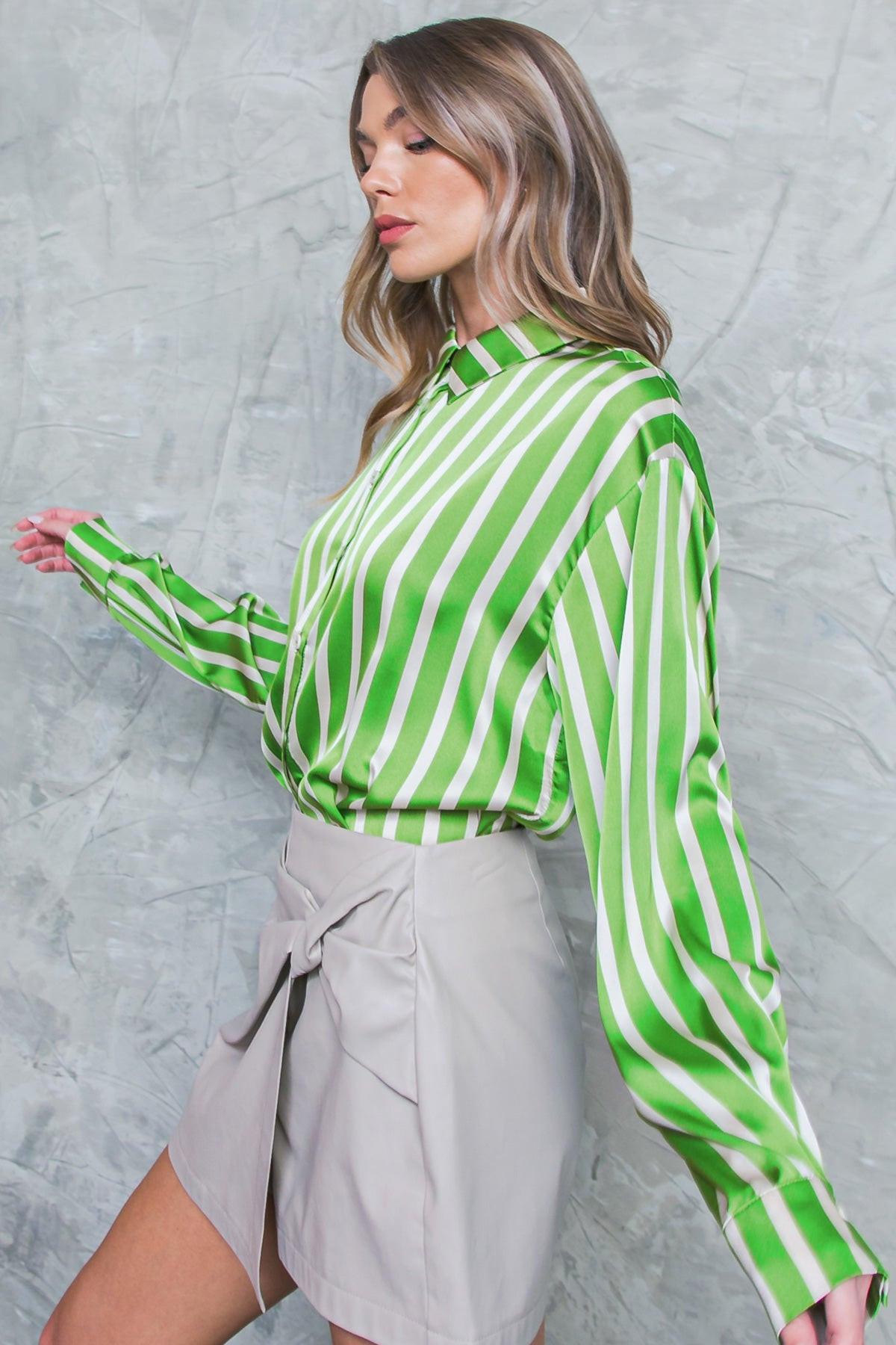 Nothing to Regret Satin Woven Top Shirt Collar Button Down Long Sleeves
