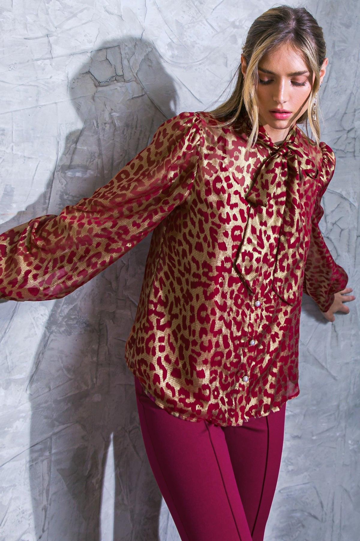 Beyond Compare Semi Sheer Printed Top With Front Tie Closure