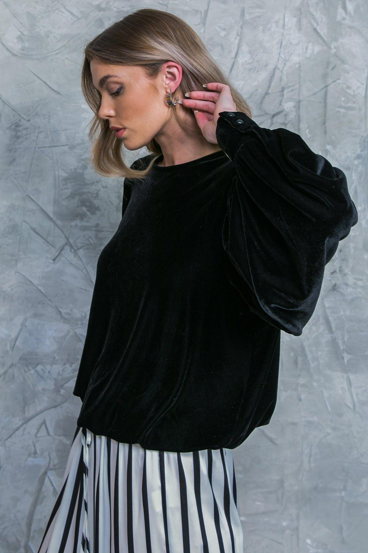 It's Your Time Velvet Top Long Sleeve Round Neck Elastic Waist