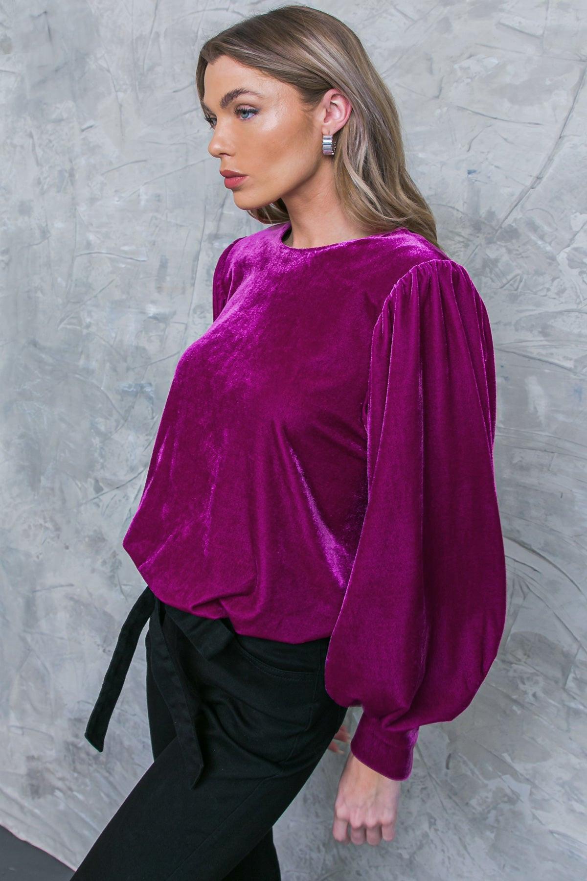 It's Your Time Velvet Top Long Sleeve Round Neck Elastic Waist