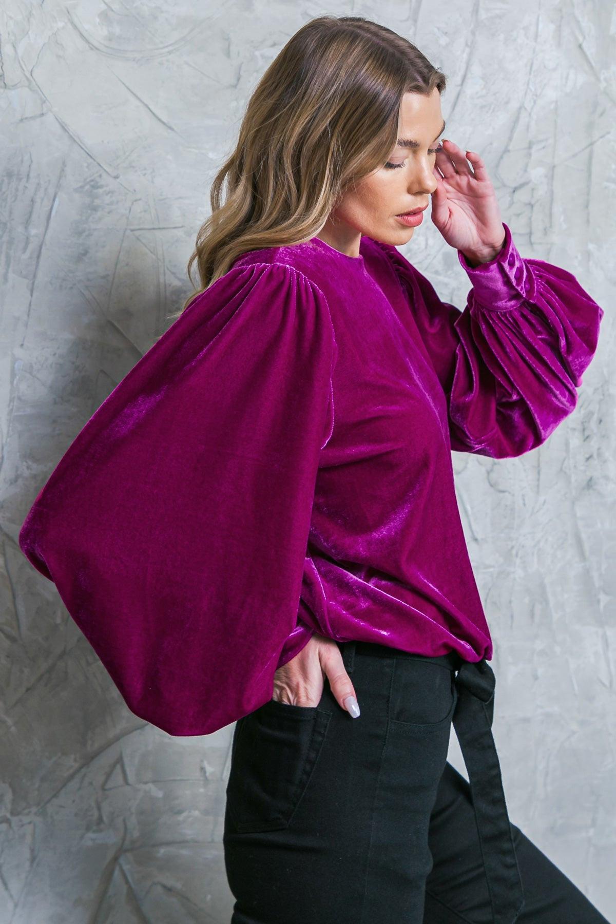 It's Your Time Velvet Top Long Sleeve Round Neck Elastic Waist