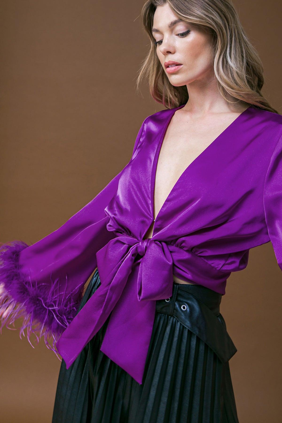 Keep Your Promises Woven Top With V Neck Self Tie Waist Bell Sleeves