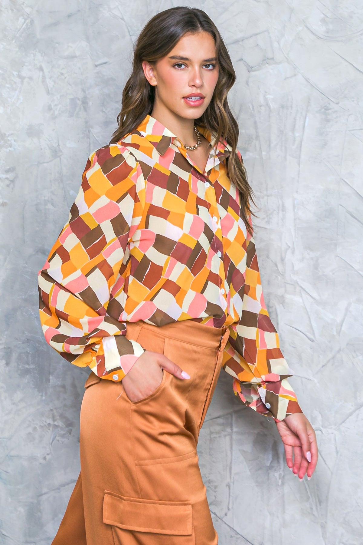 Enjoy Each Day Woven Top With Shirt Collar And Button Down Front