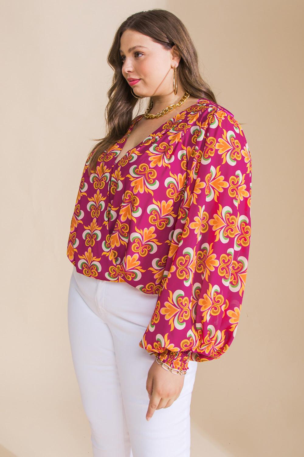 Starting Over Woven Bodysuit Surplice Neckline Smocked Sleeves