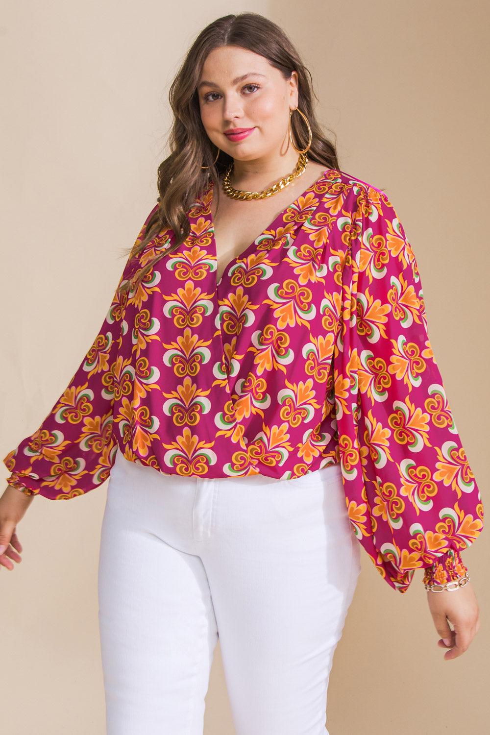 Starting Over Woven Bodysuit Surplice Neckline Smocked Sleeves