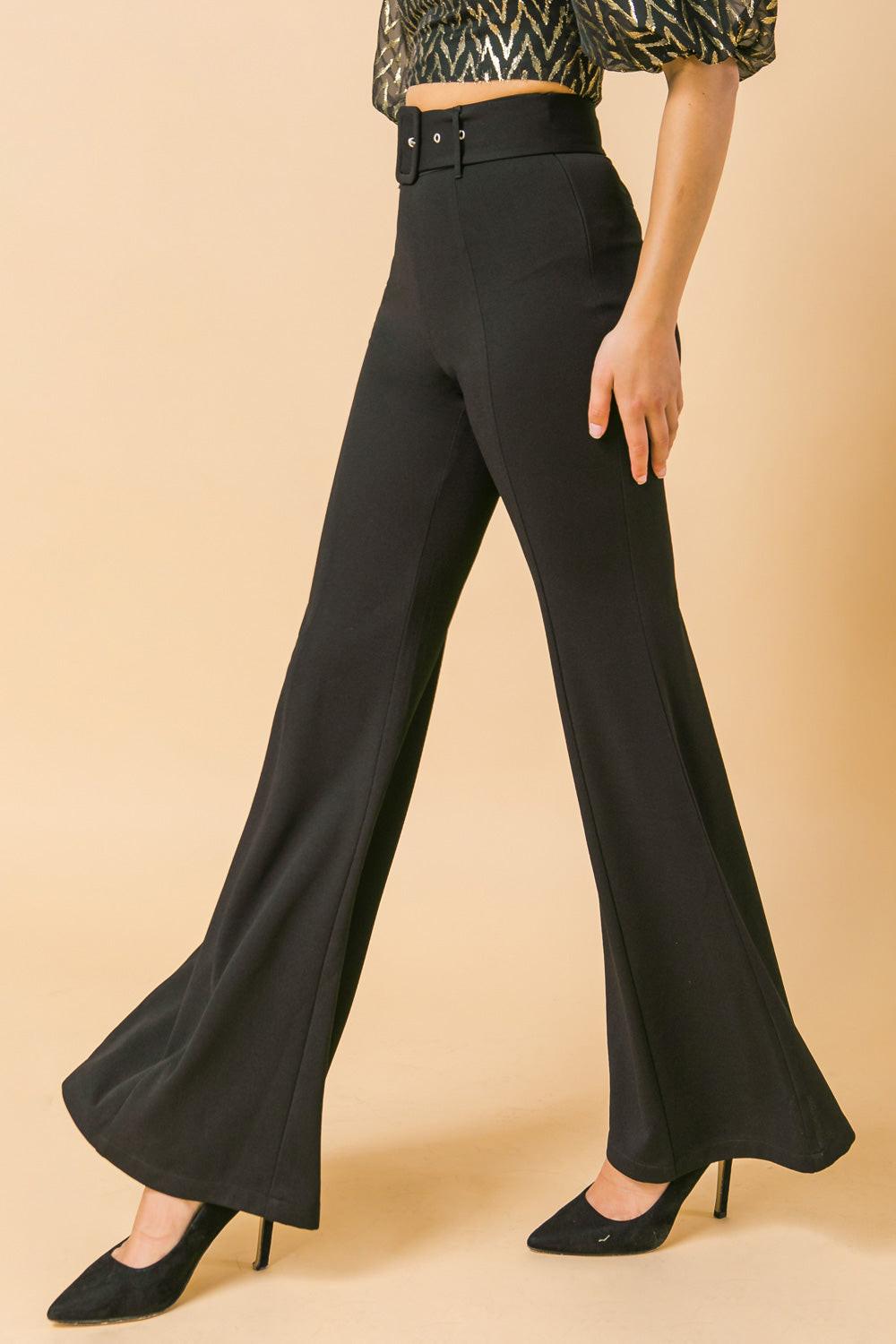 Countdown The Hours Woven Bell Bottom Flared Pants With Self Belt And Pockets