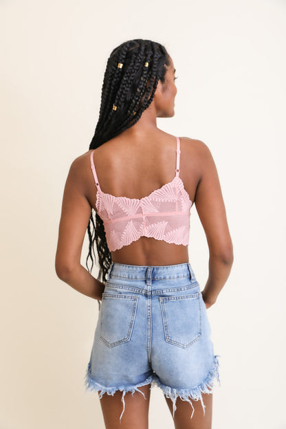 Leto Collection Pink Boho Lace Bralette with Adjustable Straps and Back Design