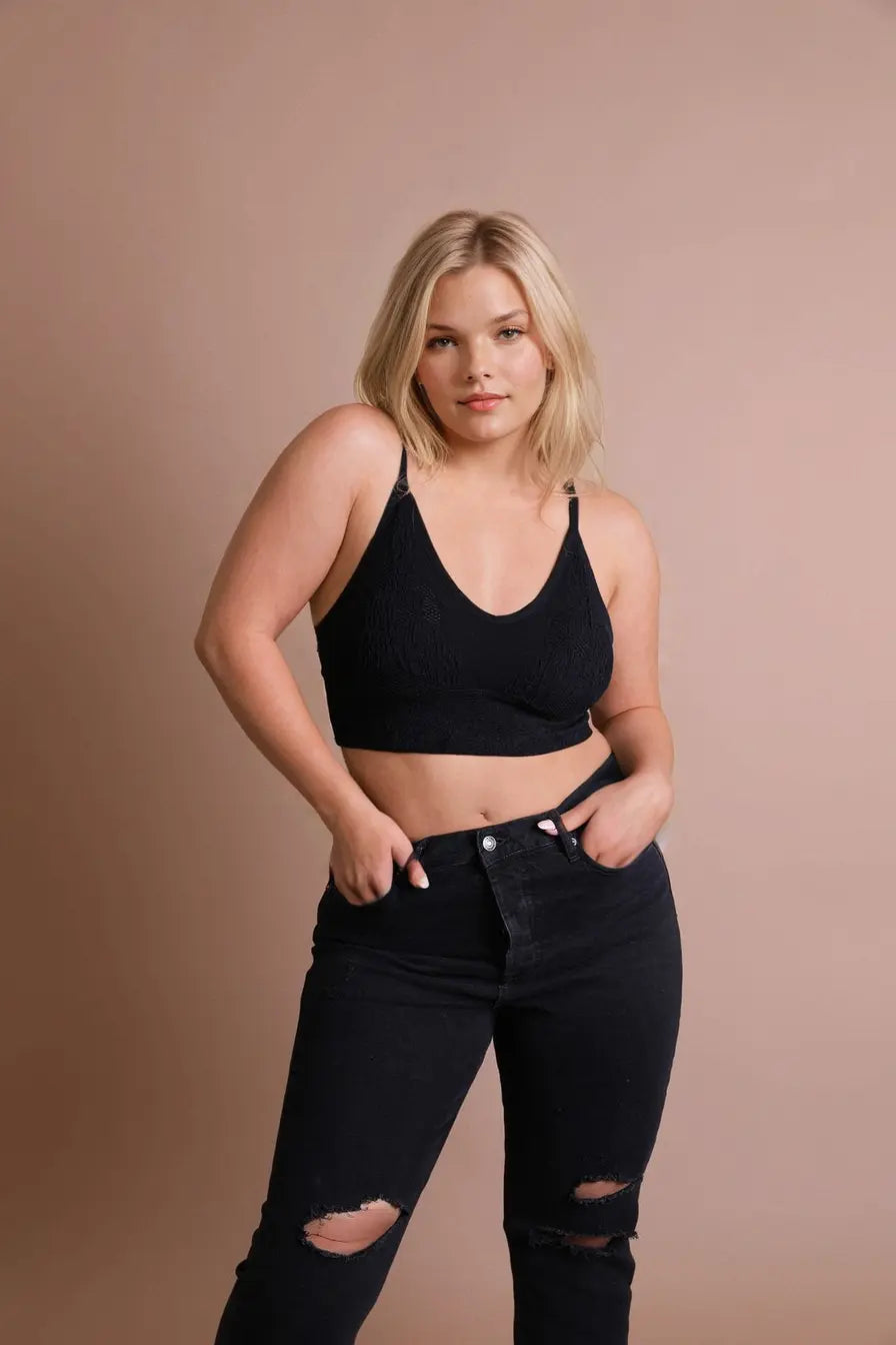 Seamless Padded Textured Brami Plus Size Black