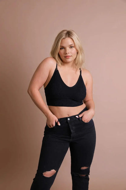 Seamless Padded Textured Brami Plus Size Black