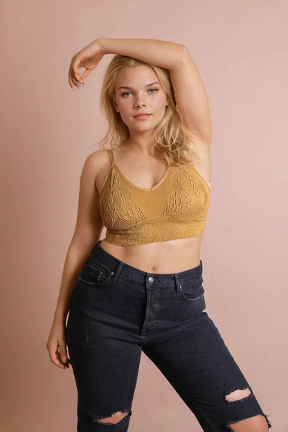 Seamless Padded Textured Brami Plus Size Mustard