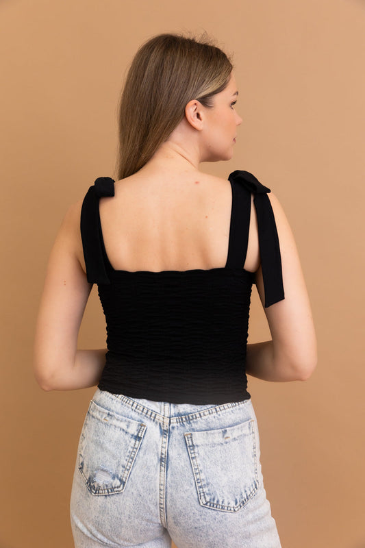 Seamless Vertical Smocked Tie Shoulder Top ????-Soul Flow Apparel