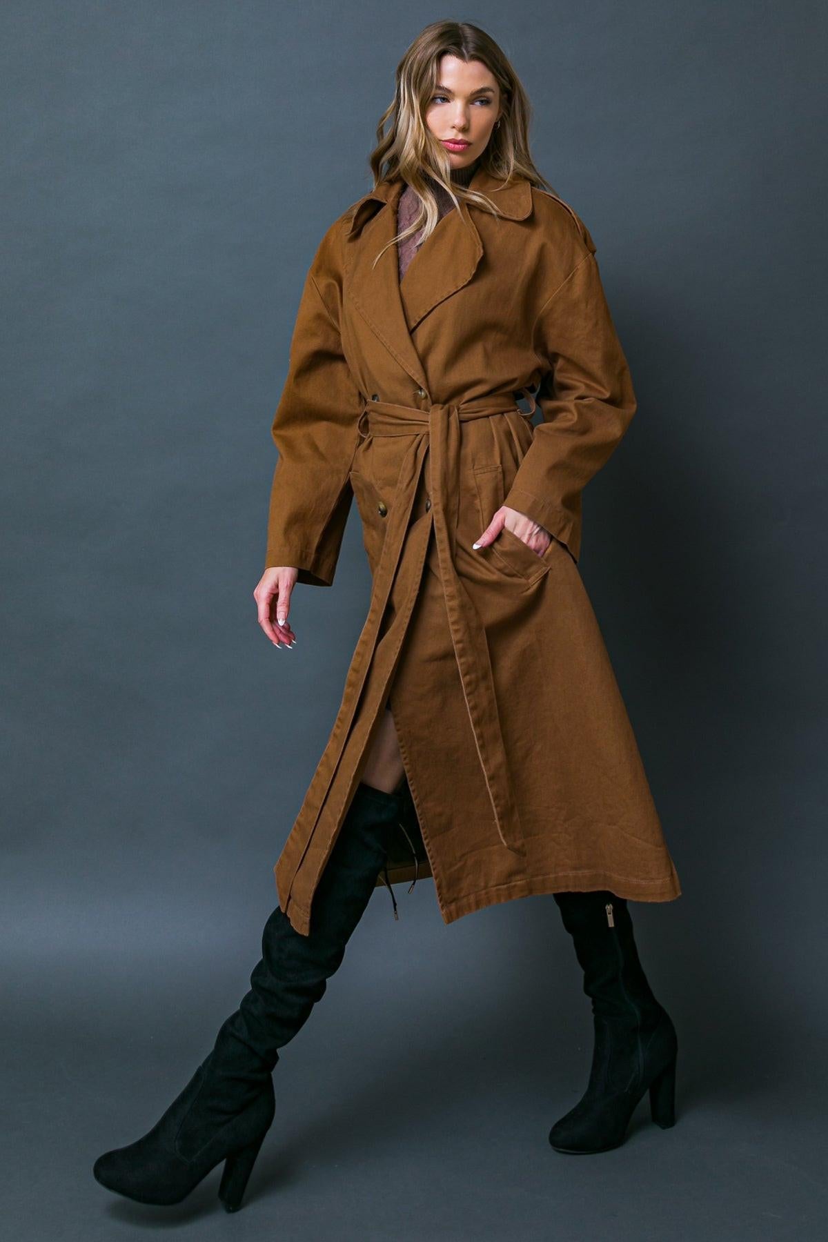 Keeper Of My Heart Cotton Twill Trench Coat With Self Tie Waist