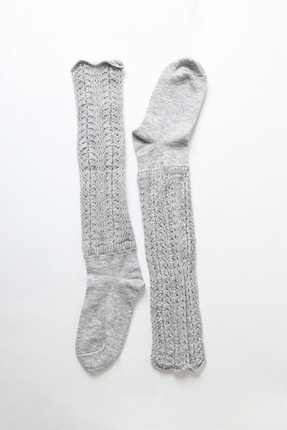 Leto Collection shell stitch crew socks in soft gray with a textured knit design