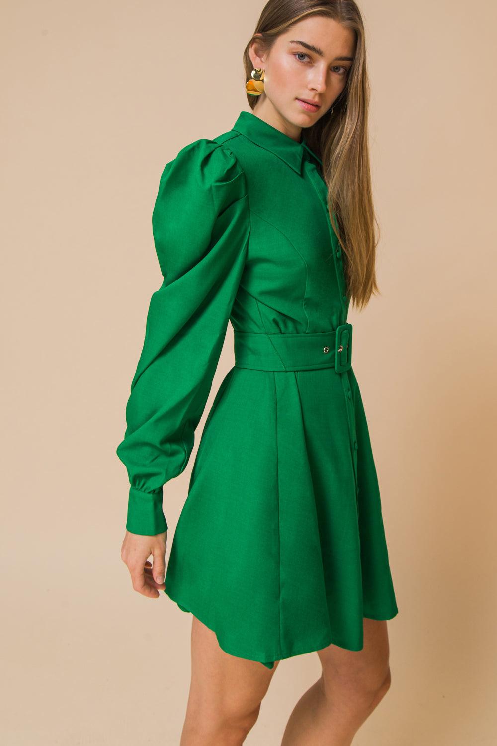 Wrapped Up In Love Mini Dress With Puff Sleeves Belted Silhouette