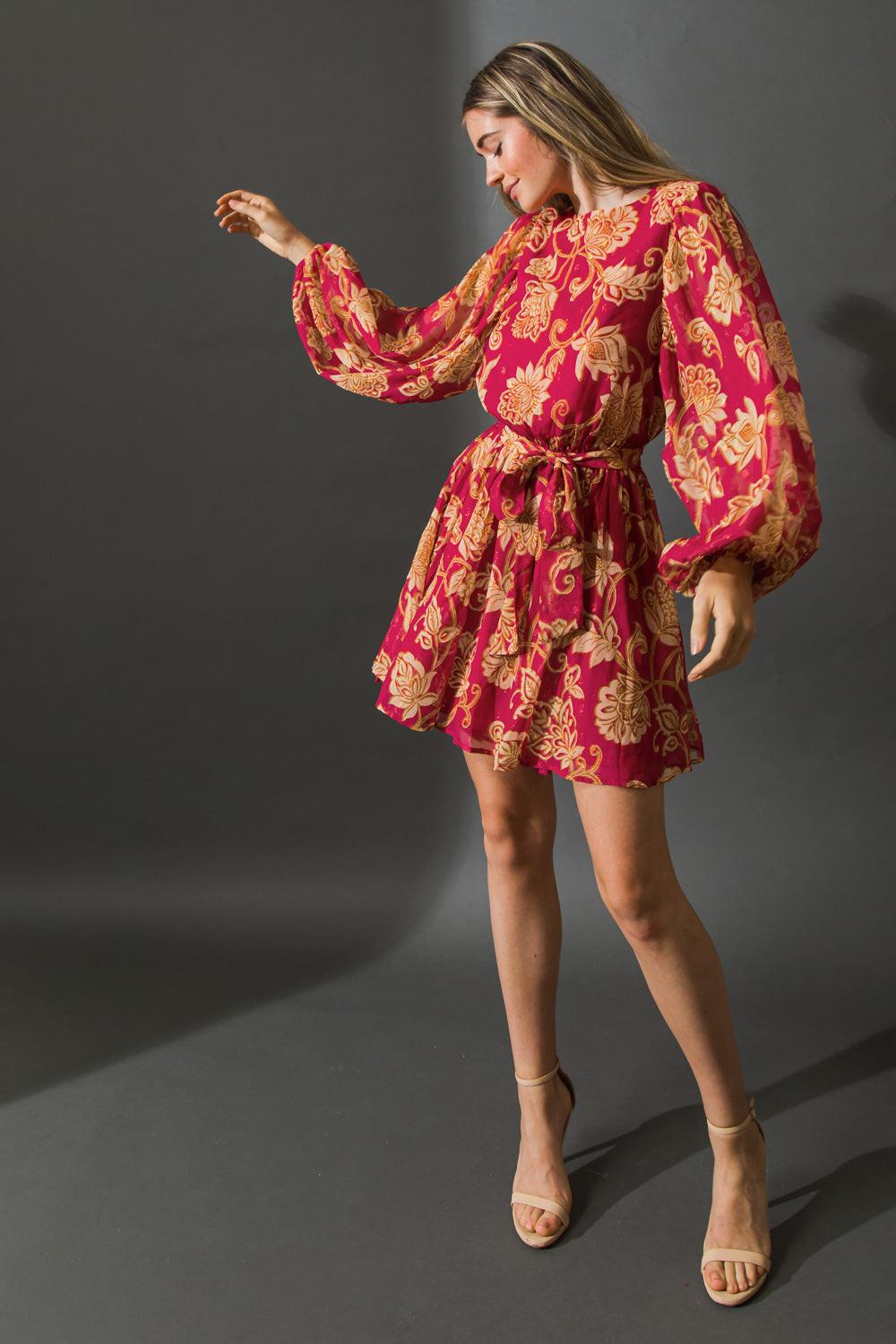 One That Got Away Woven Mini Dress With Exaggerated Sleeves