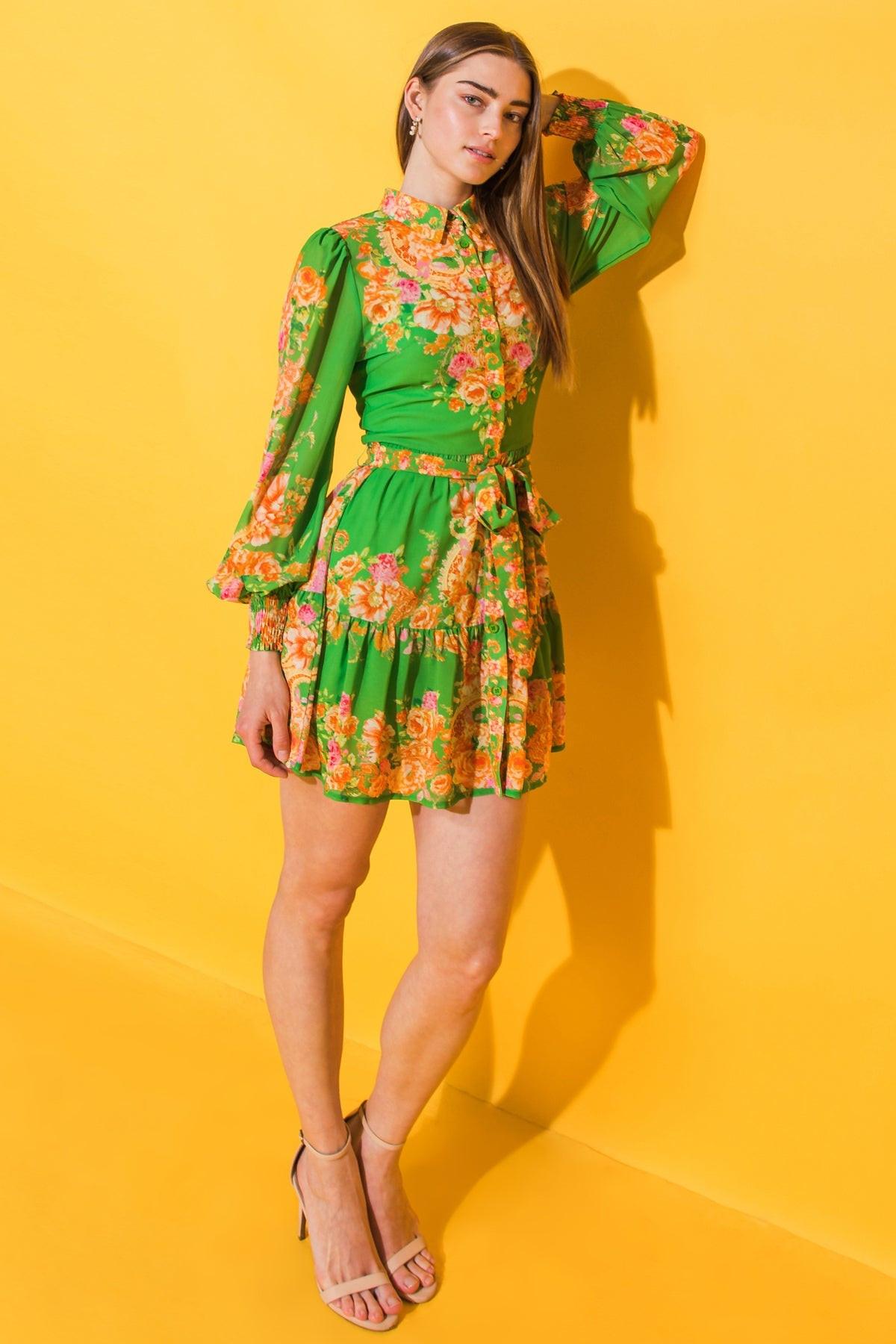 Furthest Thing Woven Mini Dress With Shirt Collar and Ruffled Hem