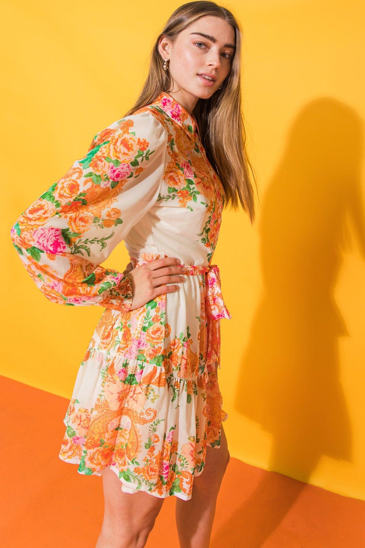Furthest Thing Woven Mini Dress With Shirt Collar and Ruffled Hem