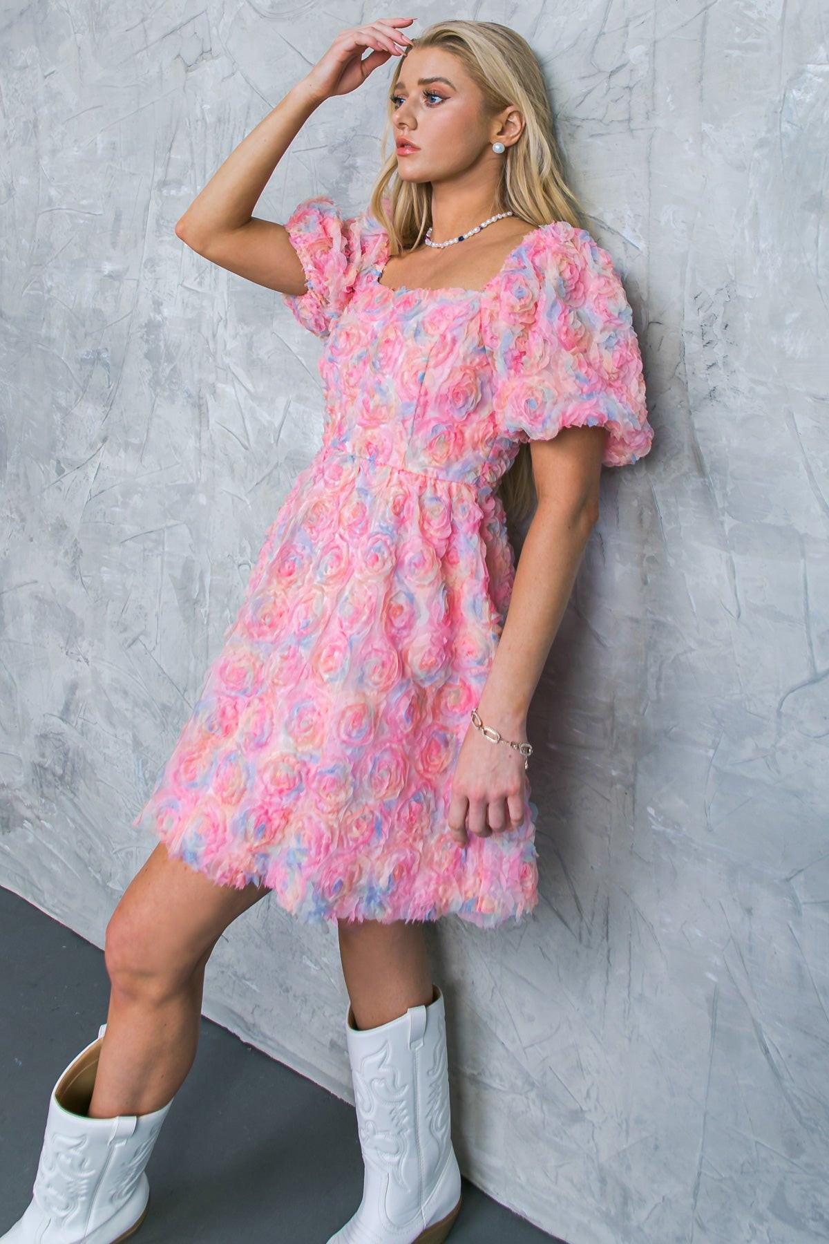 Notable Woven Mini Dress With Square Neck Puff Sleeves Back Zipper Closure