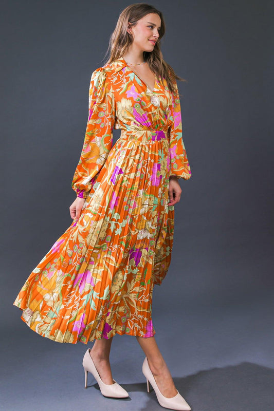 Keep Getting Better Woven Midi Dress With Surplice Neckline And Pleated Skirt