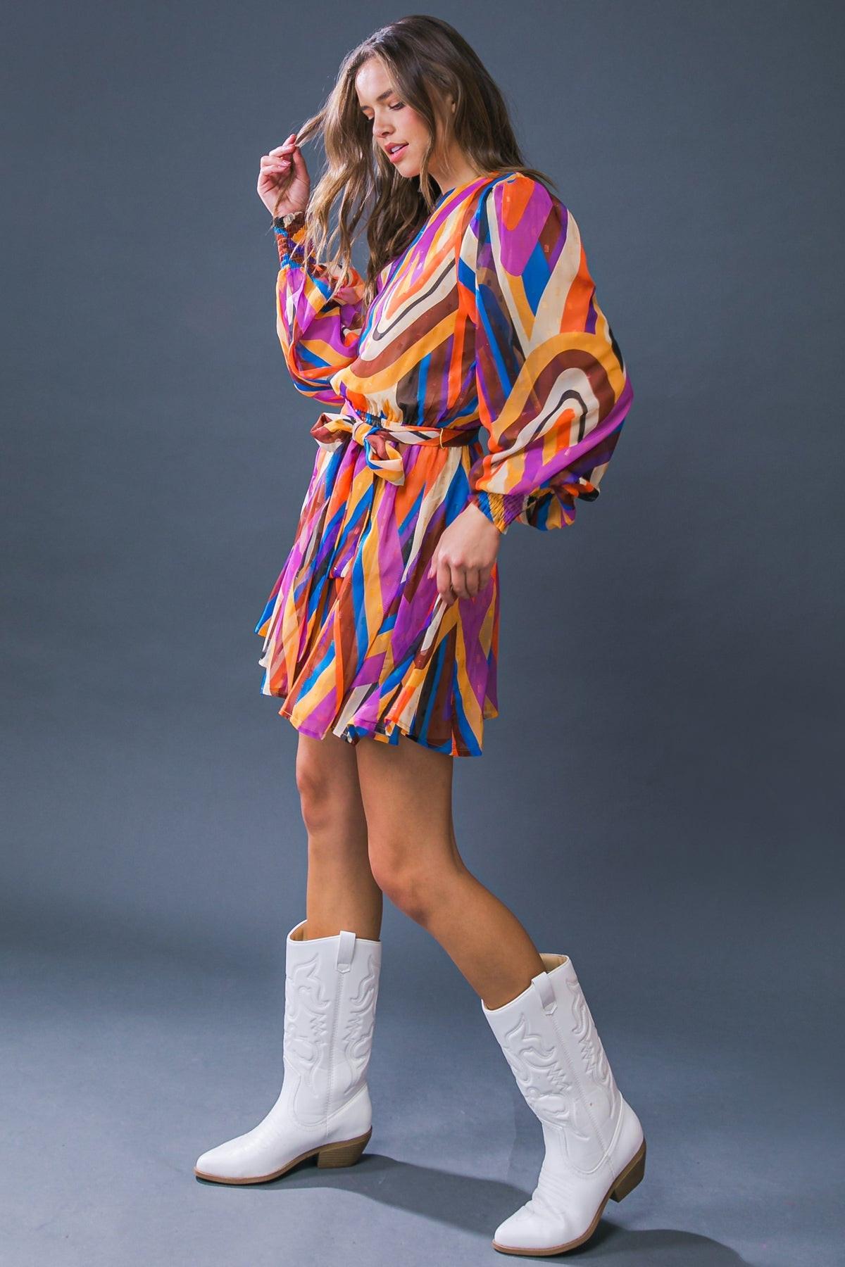 Paloma Party Woven Mini Dress Round Neckline Smocked Cuffs And Elastic Waist
