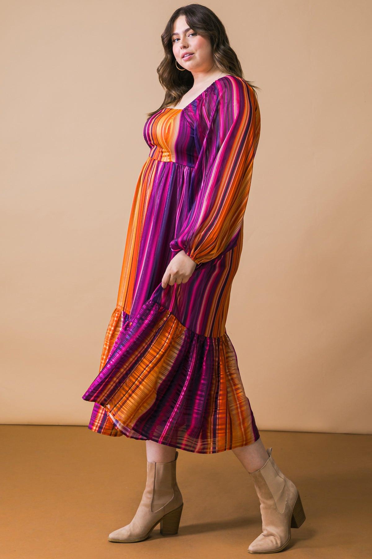 Everything You Needed Woven Midi Dress Printed Square Neckline Long Sleeve