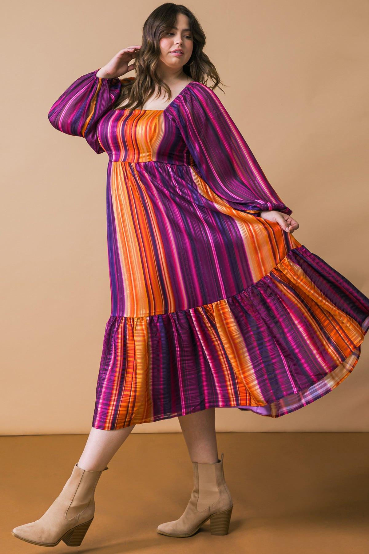 Everything You Needed Woven Midi Dress Printed Square Neckline Long Sleeve