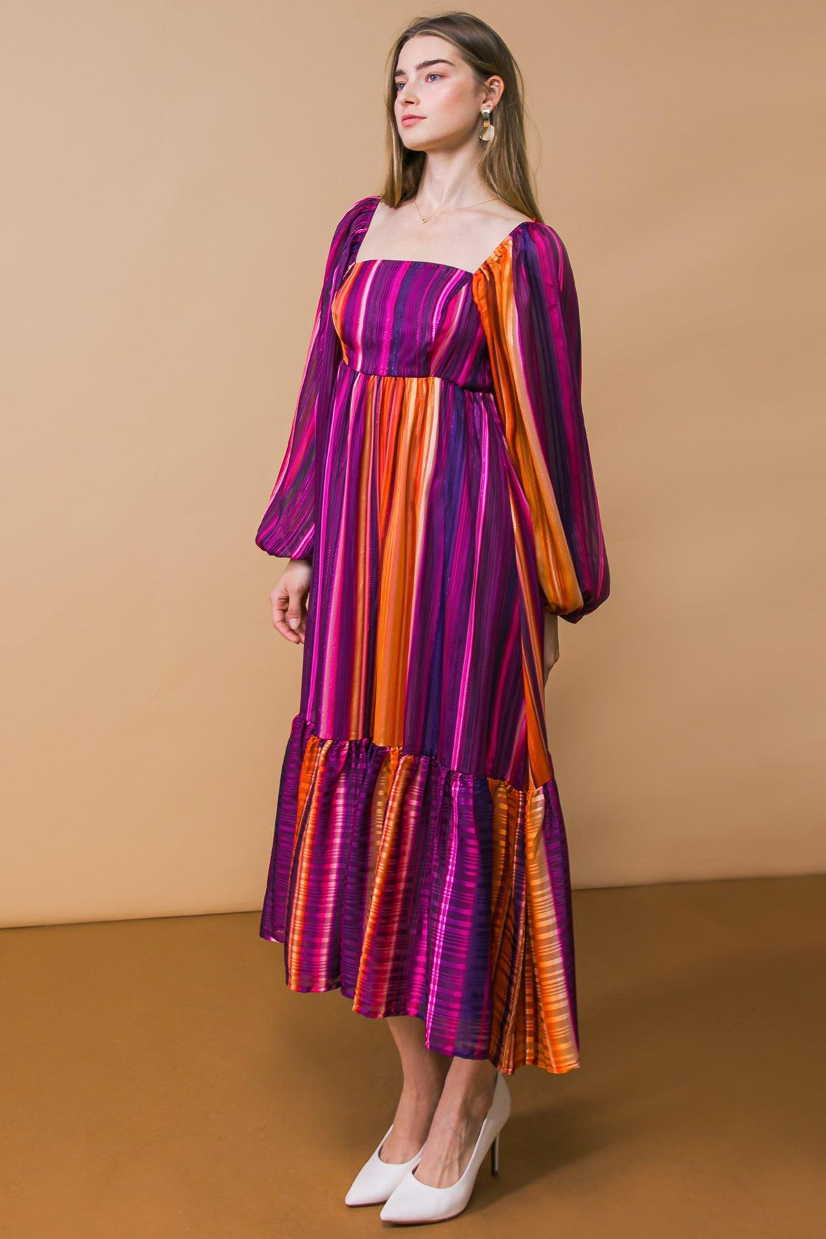 Everything You Needed Woven Midi Dress Printed Square Neckline Long Sleeve