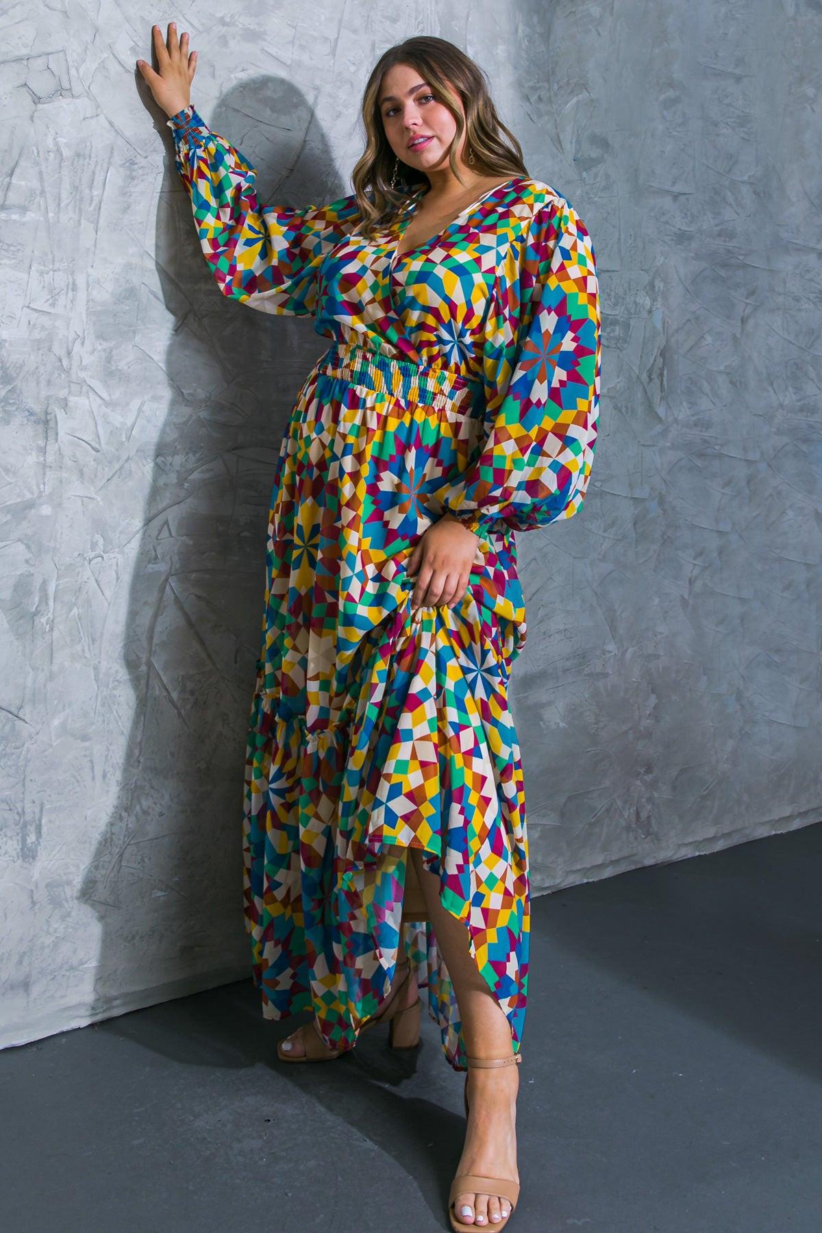 Everything I Love Printed Woven Maxi Dress With Surplice Neckline