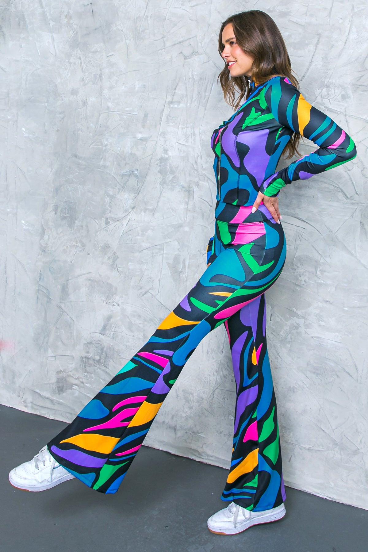 Saying Hello Scuba Tracksuit Printed Two Piece Set With Front Zipper