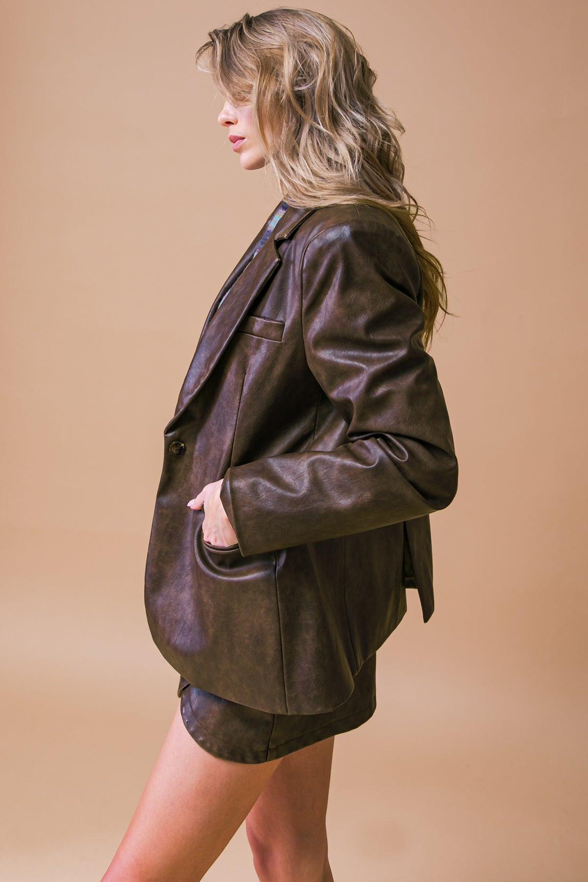 Exceptional Look Faux Blazer With One Button Closure