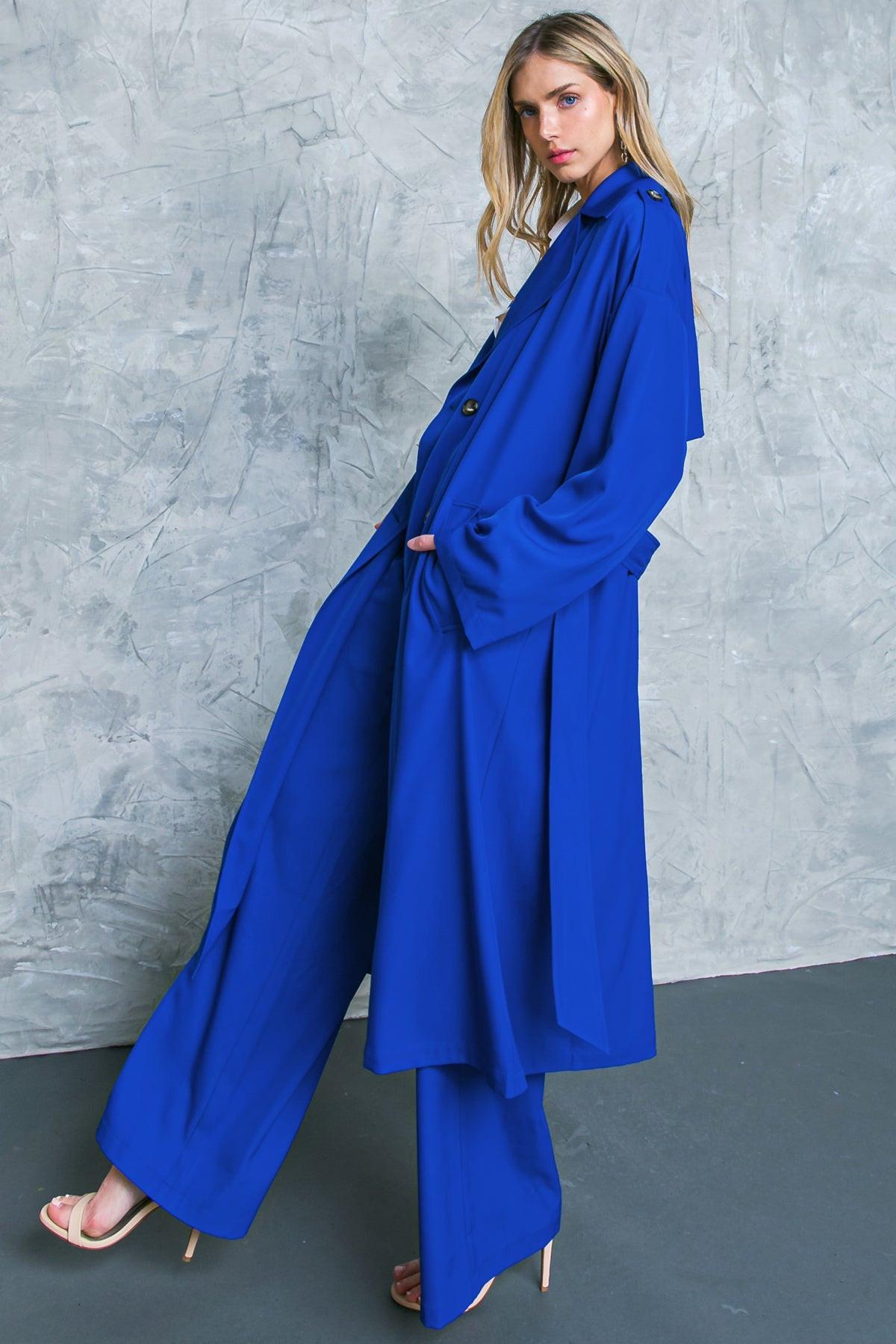 Boss Babe Woven Trench Coat With Front Button And Self Tie