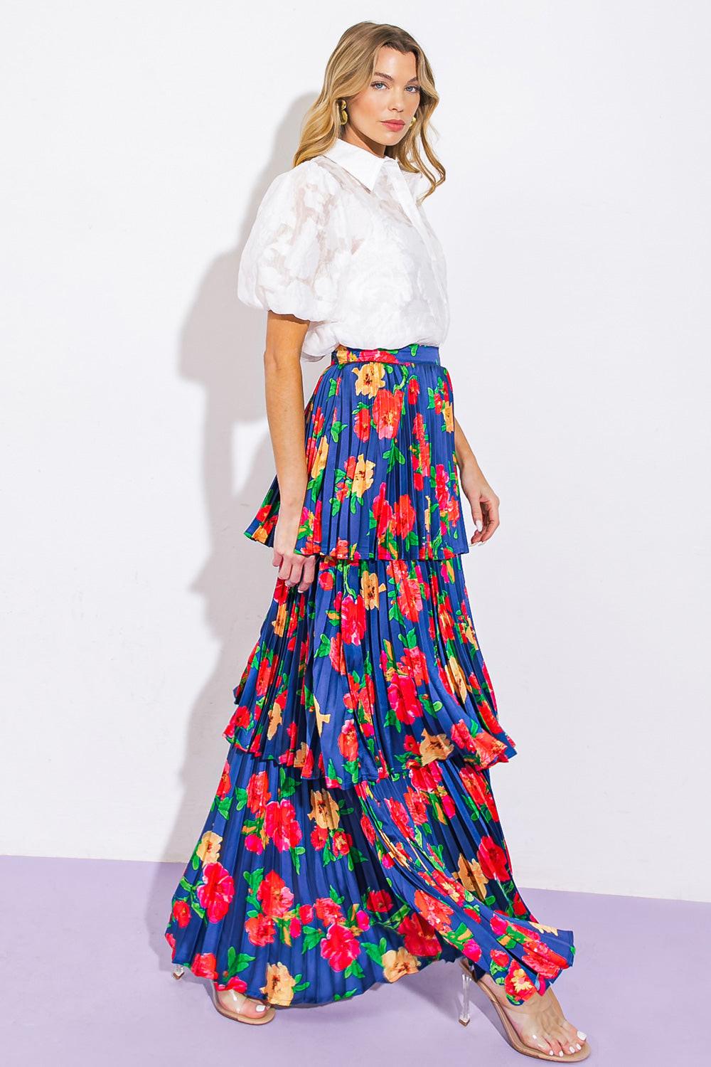 Unforgettable Muse Woven Skirt With Pleated Layered Design Side Zipper