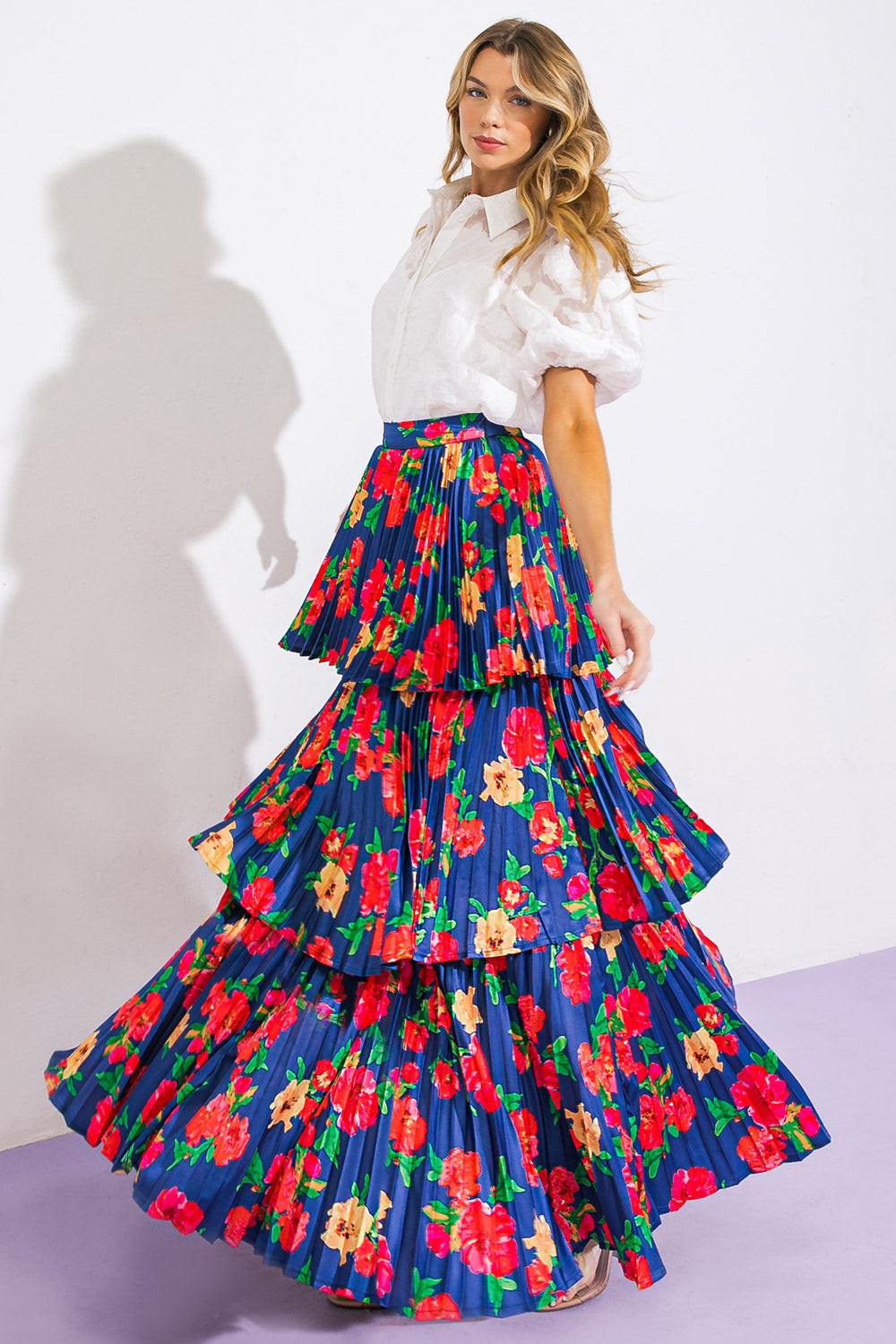 Unforgettable Muse Woven Skirt With Pleated Layered Design Side Zipper