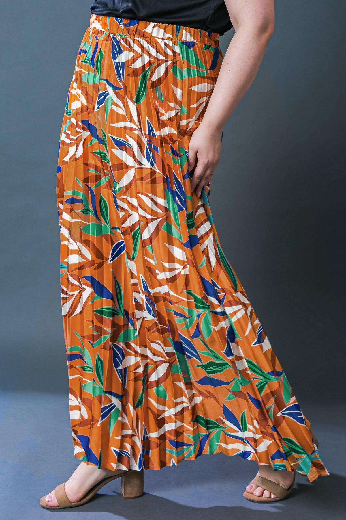 Feels Like Fall Woven Maxi Skirt Boho Pleated Flowing Silhouette Elastic Waist