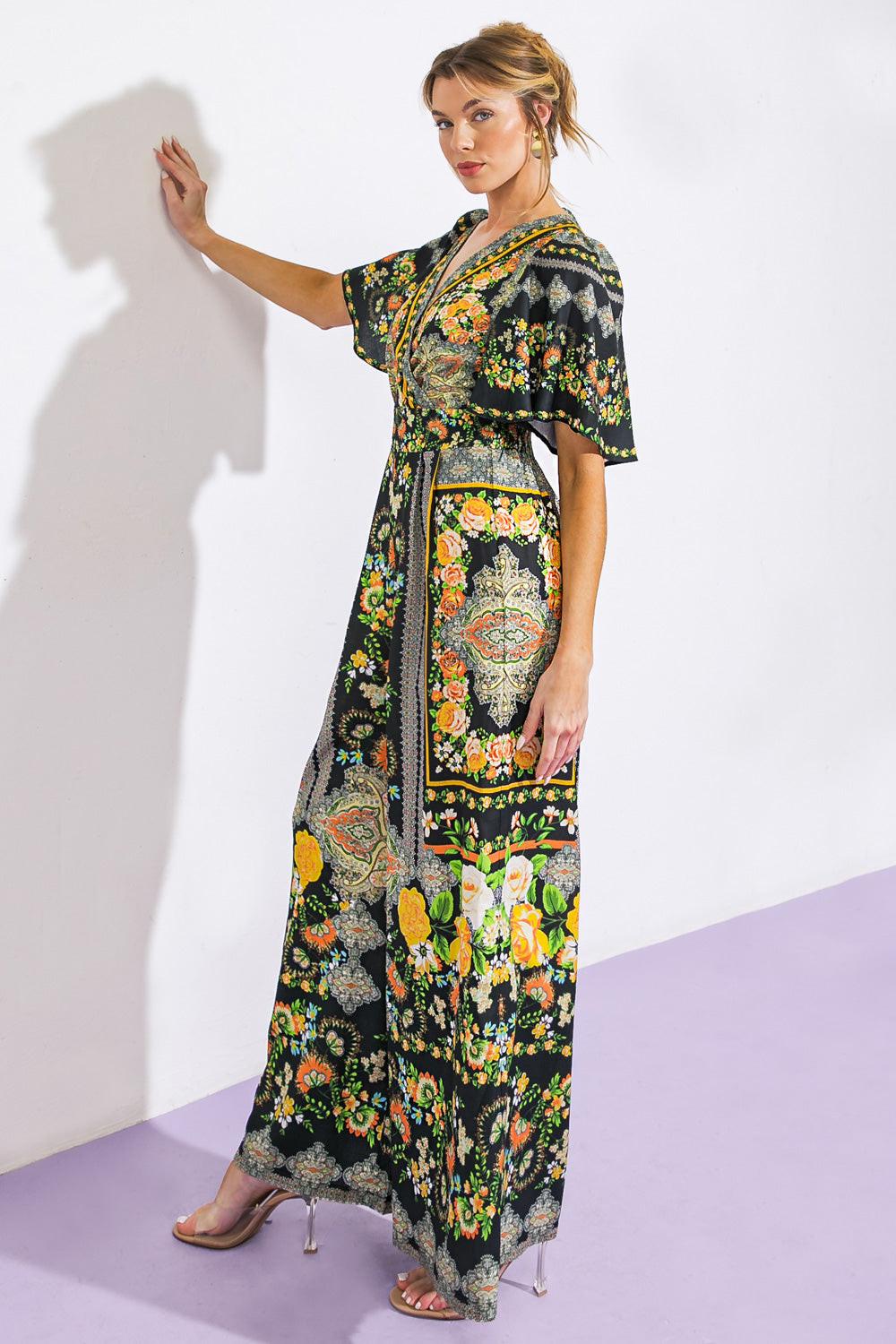 Coastal Breeze Woven Jumpsuit With Surplice Neckline And Tie Back Wide Legs