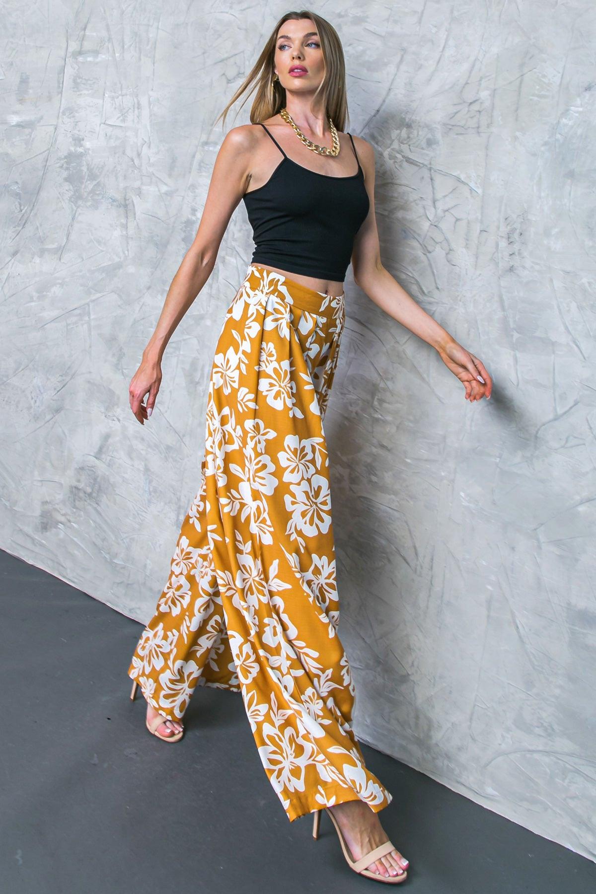 Let The Light In Brown Woven Pants With Wide Leg Front Pleats