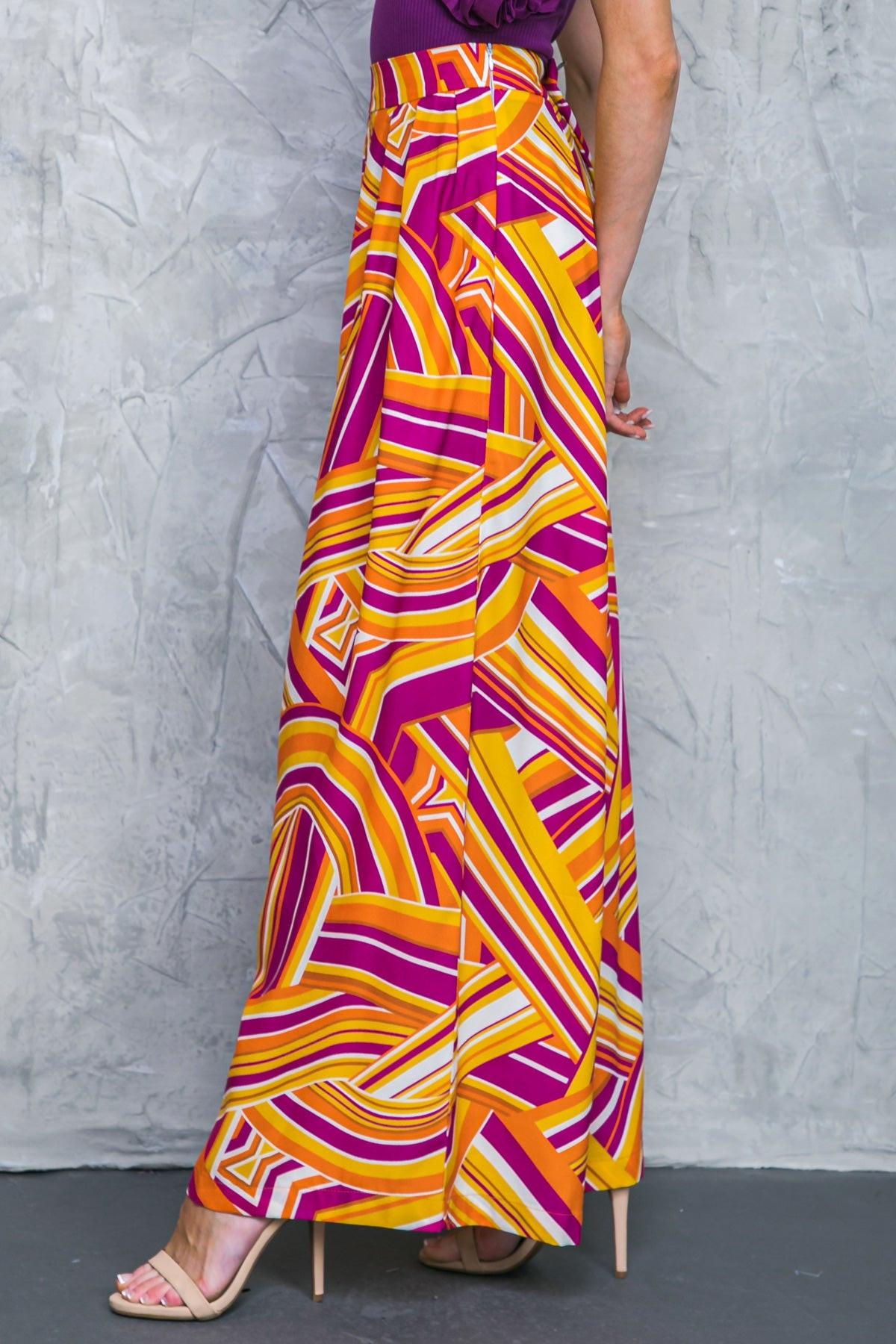 Lively Cham Printed Woven Pants With Pleated Front And Side Zip Closure