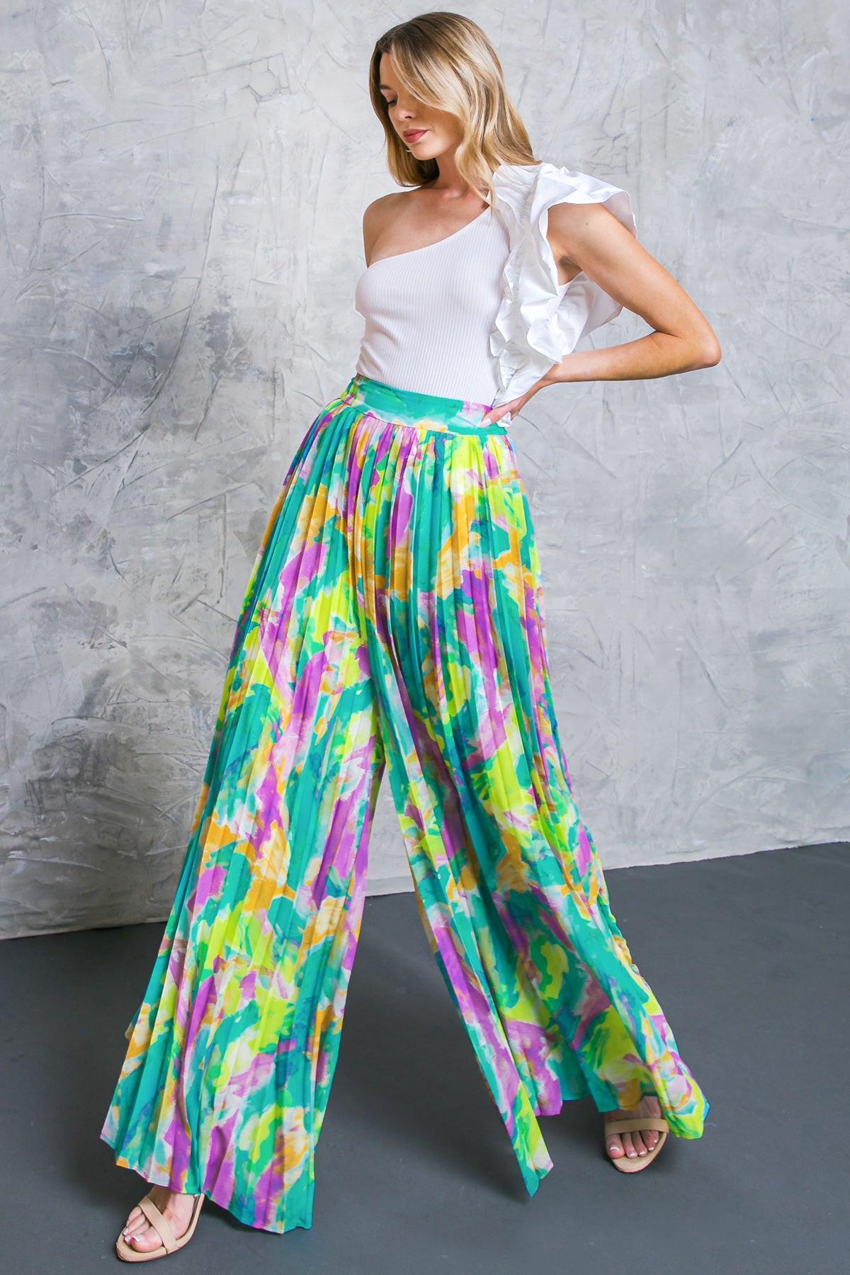 Magnolia Santa Caterina Woven Pants Pleated Wide Leg With Flat Front Waistband