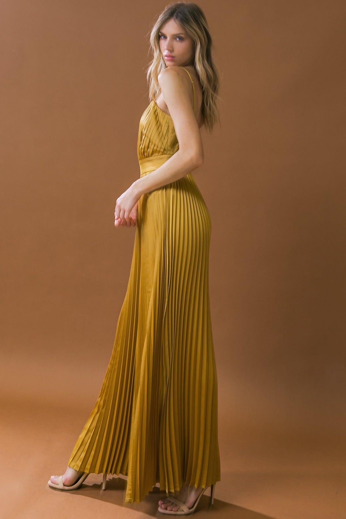 Blissful Love Woven Jumpsuit Pleated Bodice Wide Leg With Back Zipper