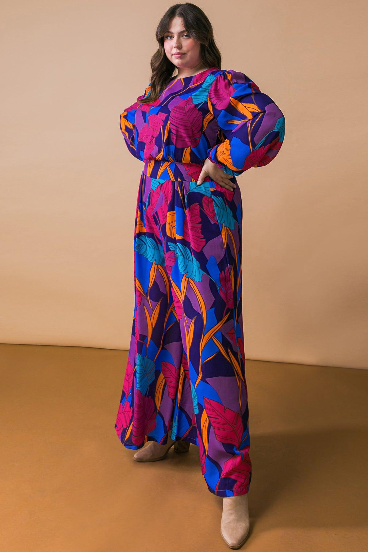 Woven Jumpsuit With Round Neckline Front Pant Pleat And Wide Leg Back Zipper