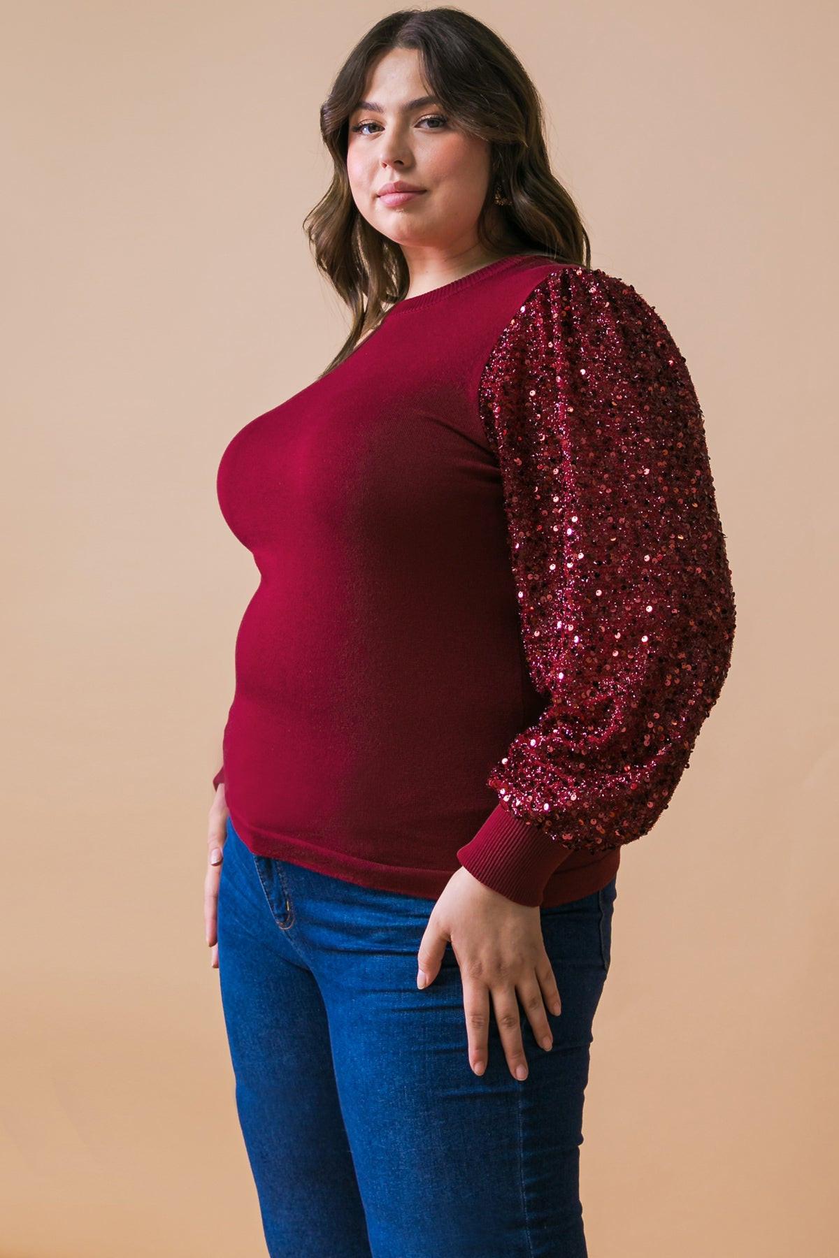 Feeling The Fun Sequin Puff Sleeve Knit Sweater Top