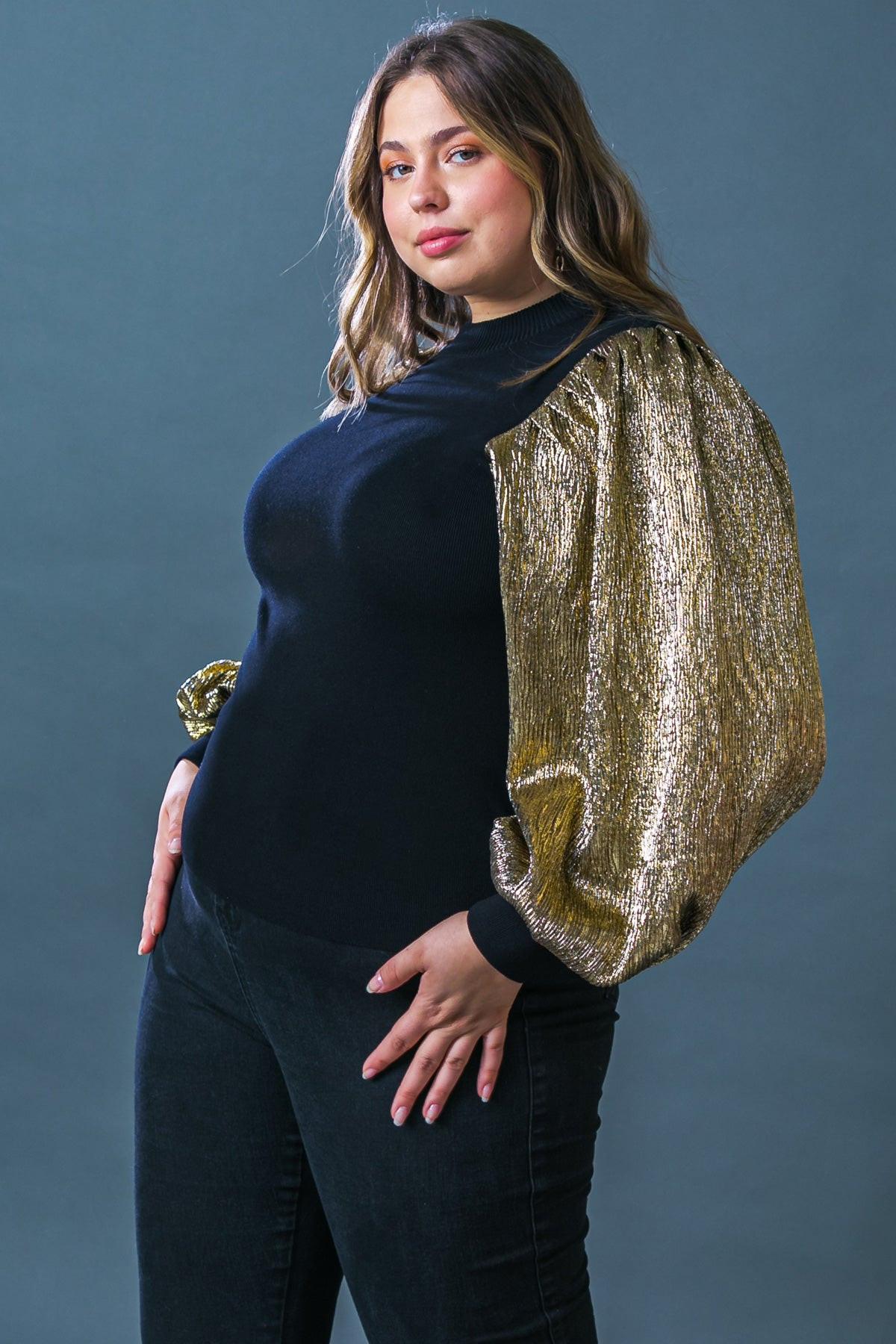 Lovely Essence Mock Neck Sweater Top With Contrasting Hue Long Sleeves