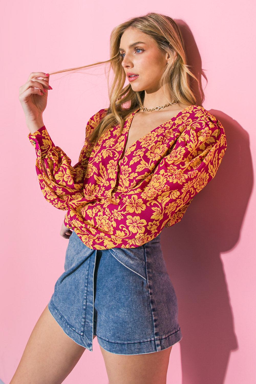 Awaken My Love Woven Bodysuit With Surplice Neckline And Snap Closure