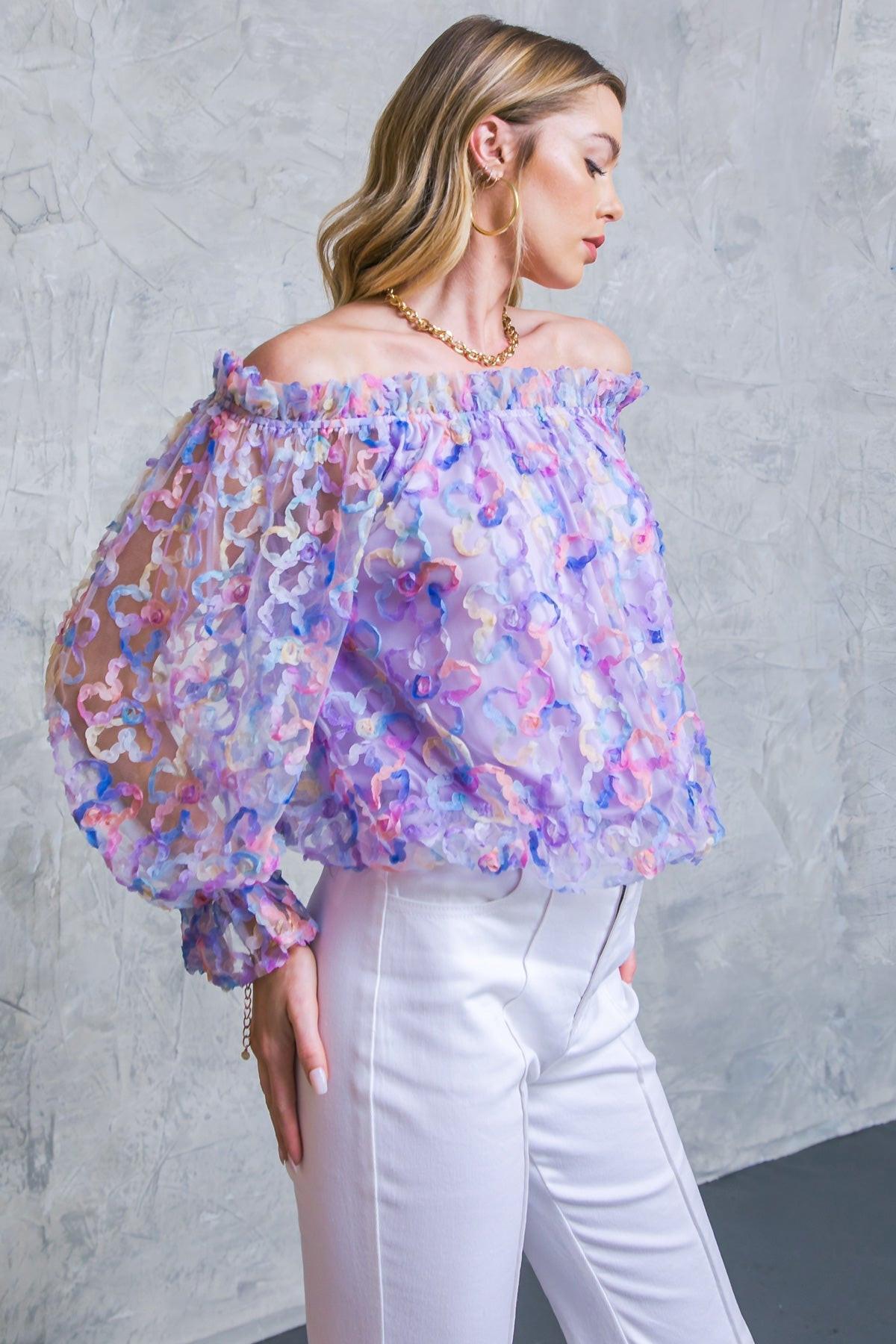 Your Heart Is Mine Novelty Top Off Shoulder Peasant Sleeve