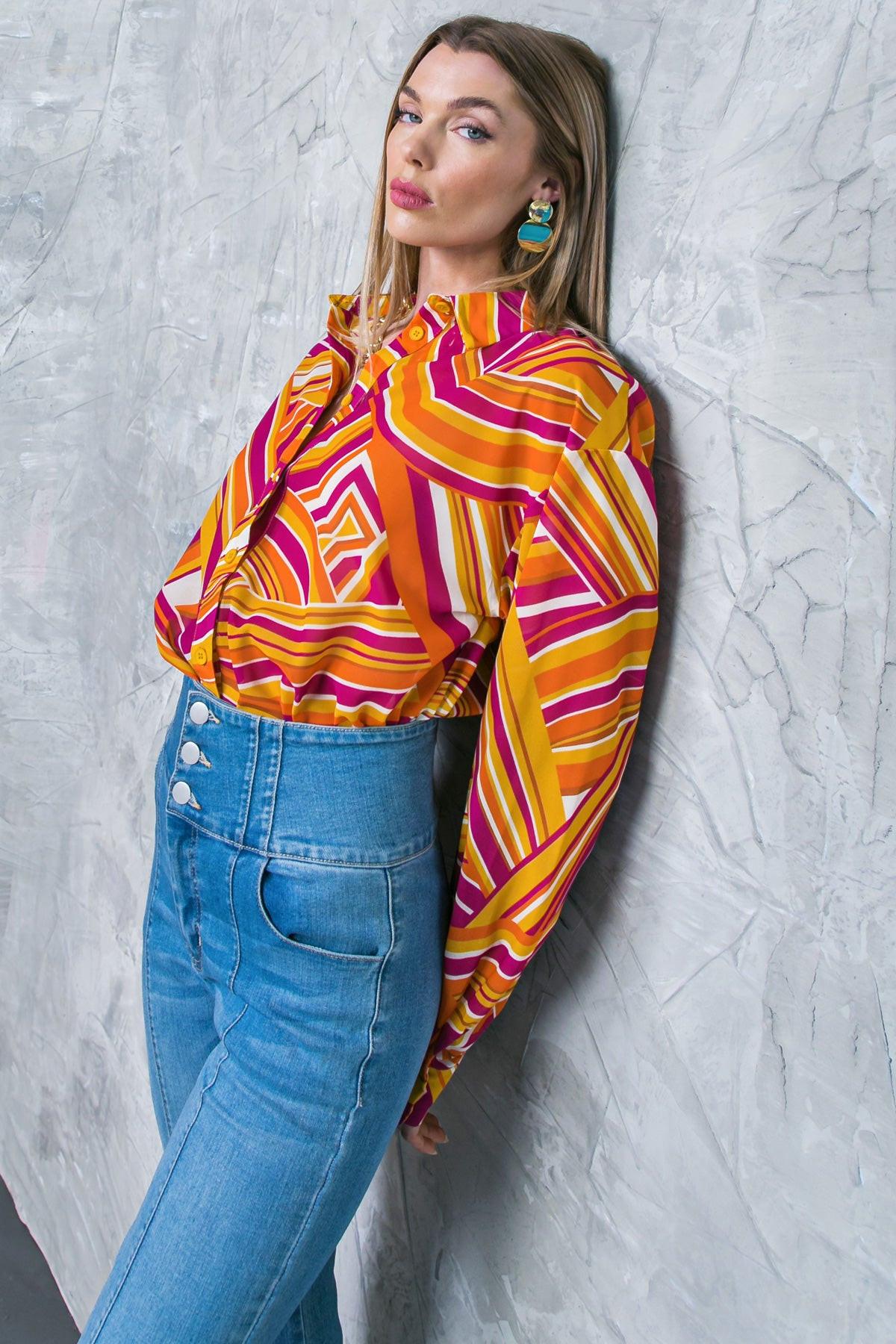 Lively Cham Woven Top Button Down With Shirt Collar