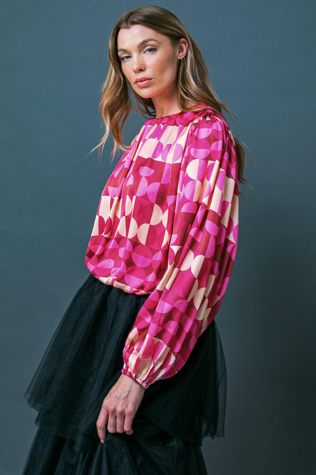 Printed Savor The Sweetness Woven Top With Round Neckline And Elastic Waist