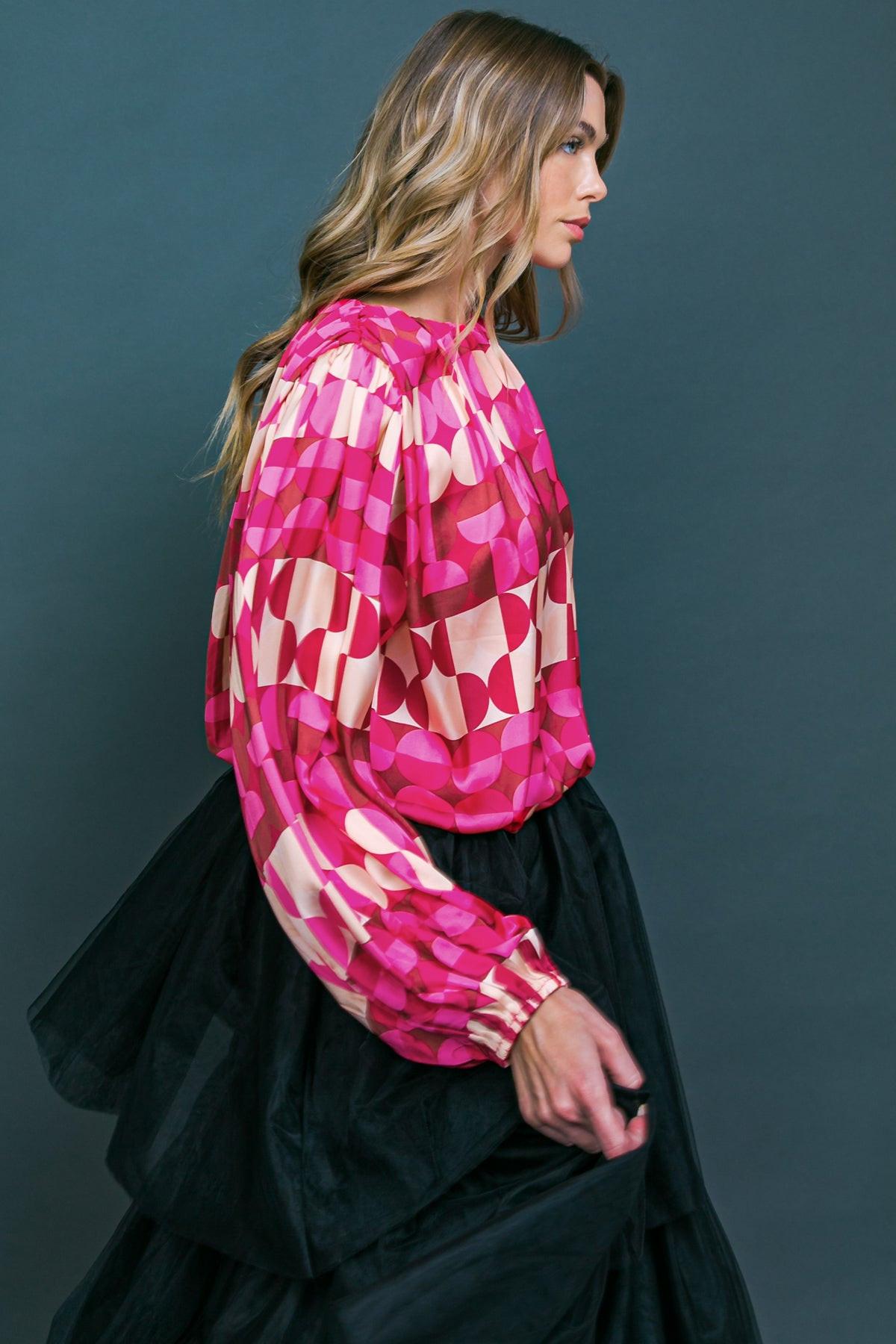 Printed Savor The Sweetness Woven Top With Round Neckline And Elastic Waist